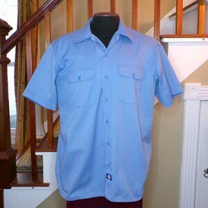 DICKIES Men's A Legend In Work Shirt Button Up Short Sleeve Logo Blue Sz: LARGE